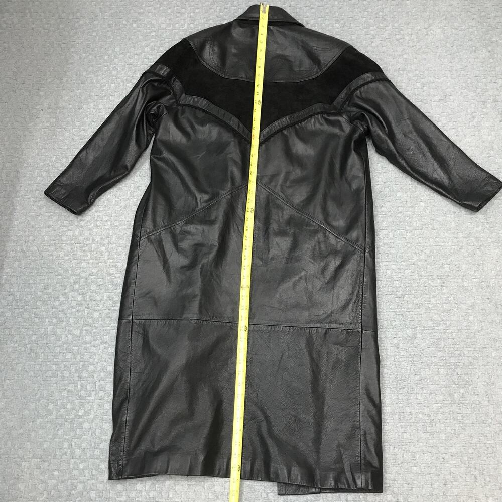 Winlit Genuine Leather Duster Coat Womens Medium Black Western Suede Yoke - Picture 13 of 16